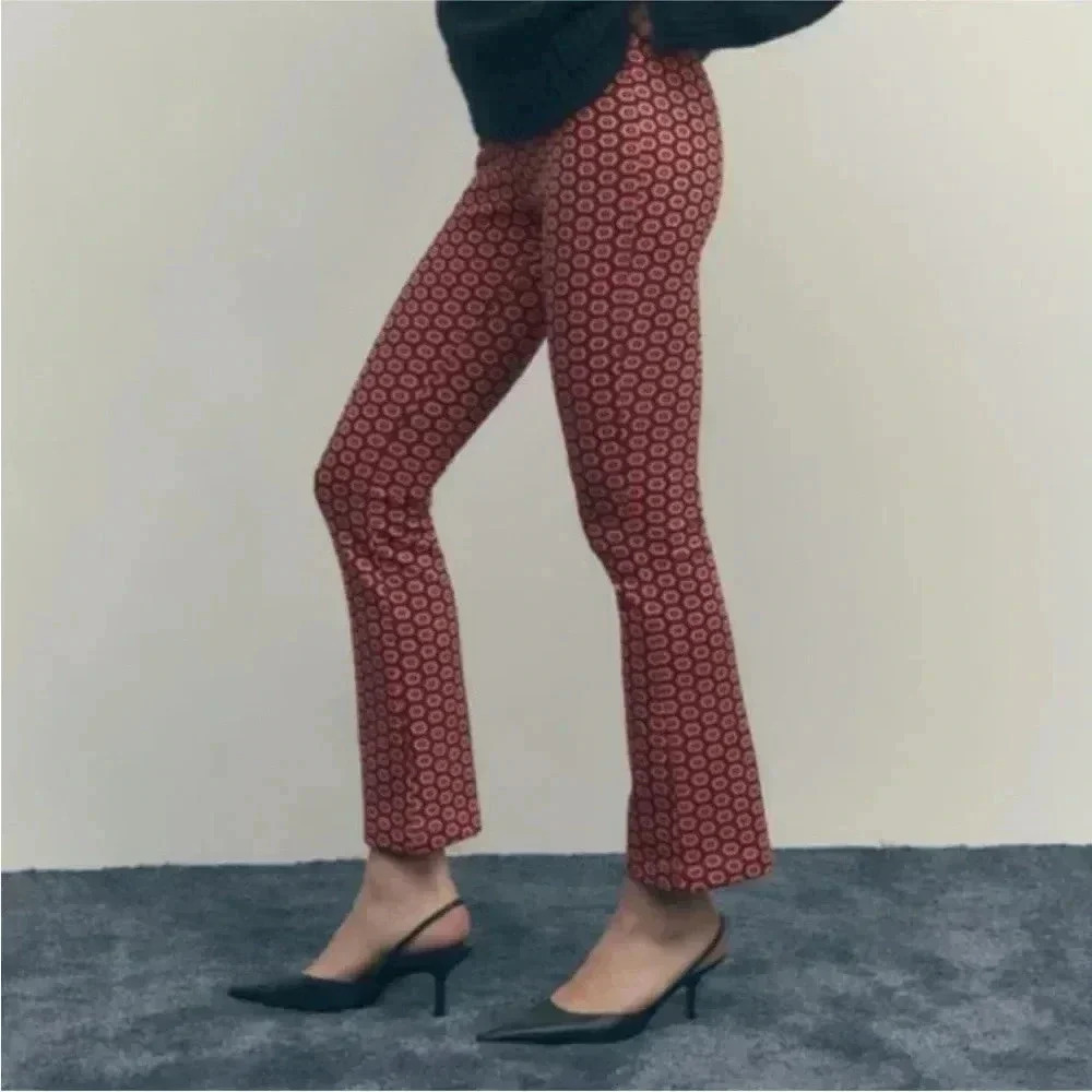 4/$25 Zara High Rise Legging Pink Patterned Dots Retro Pants Sz S - Picture 2 of 9